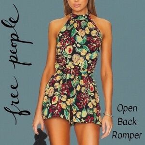 FREE PEOPLE NWT Coral Tides Adjustable-Sash-Tie Open Back Halter-Neck Romper/MD